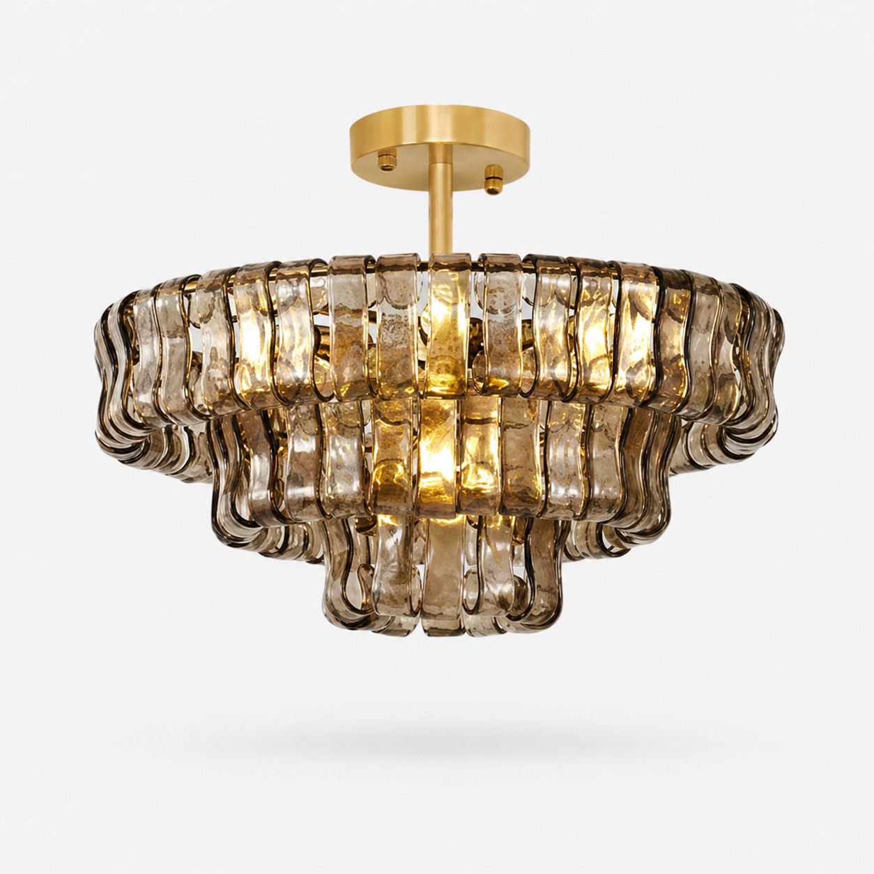 Lampadario vintage francese in vetro ondulato con vetro fumé Ø60 × H26 cm / Ø23,6 × H10,2 pollici