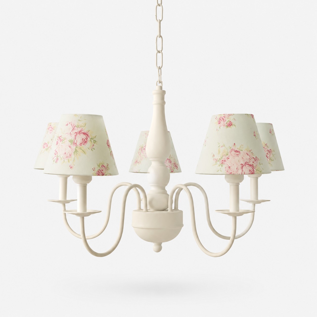 Pink & Blue Peony fabric shade chandelier