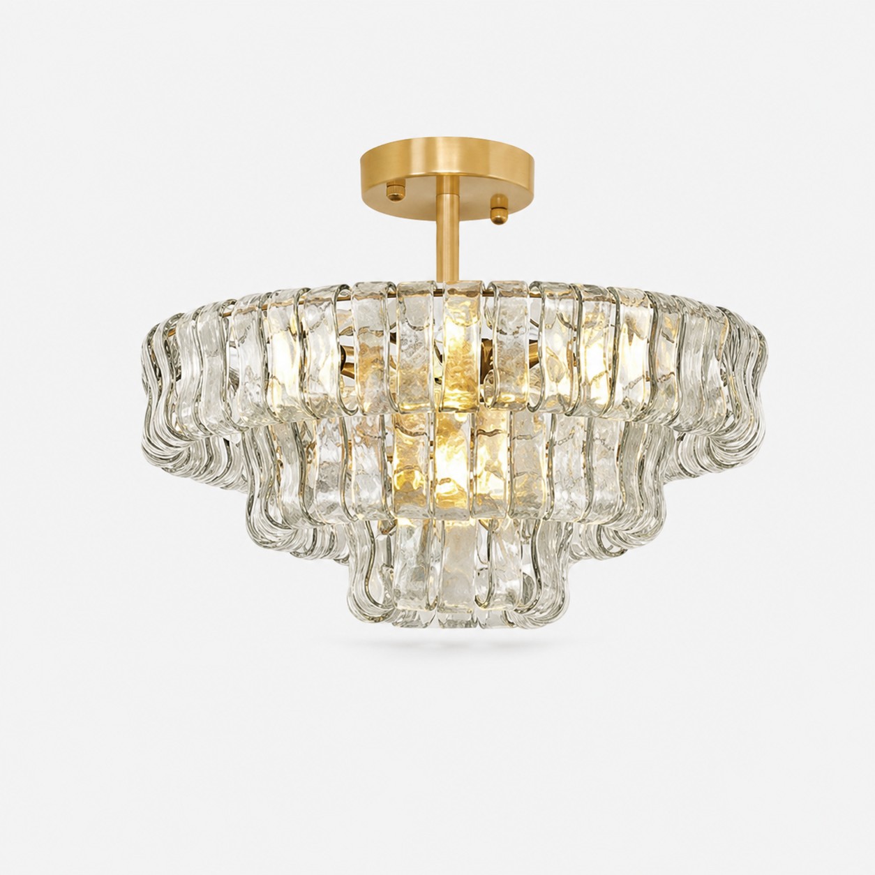Lampadario vintage francese in vetro ondulato con vetro fumé Ø60 × H26 cm / Ø23,6 × H10,2 pollici