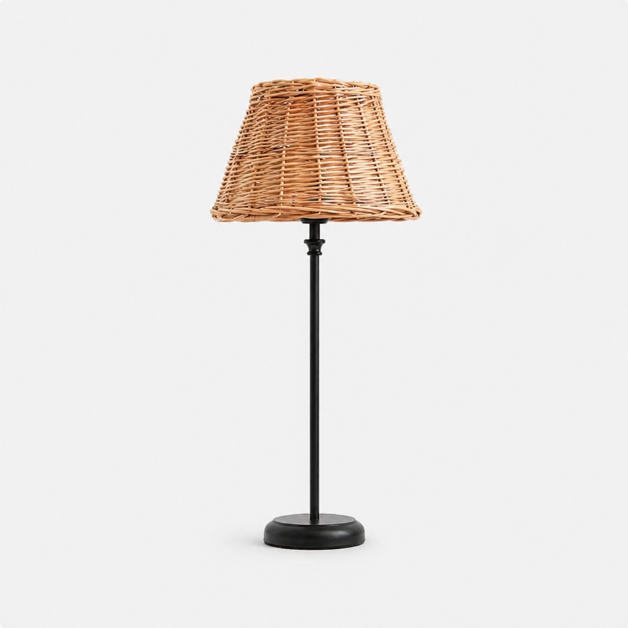 Natural Rattan and Black Iron Table Lamp