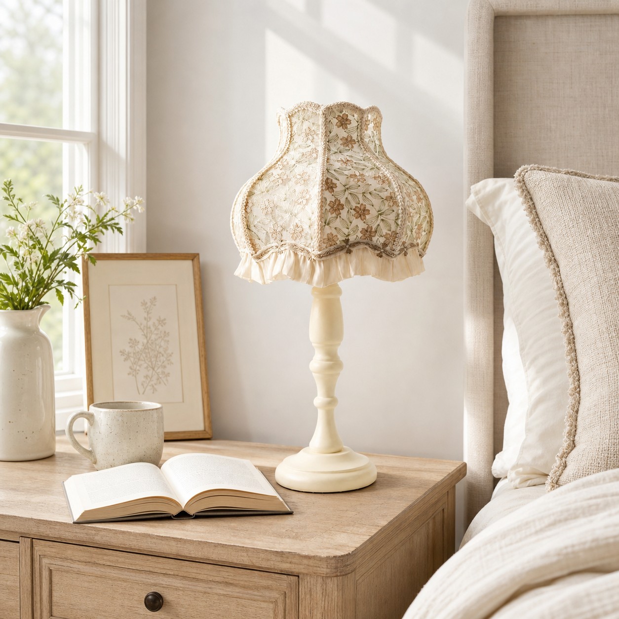 Embroidered Floral Ruffle Table Lamp 4