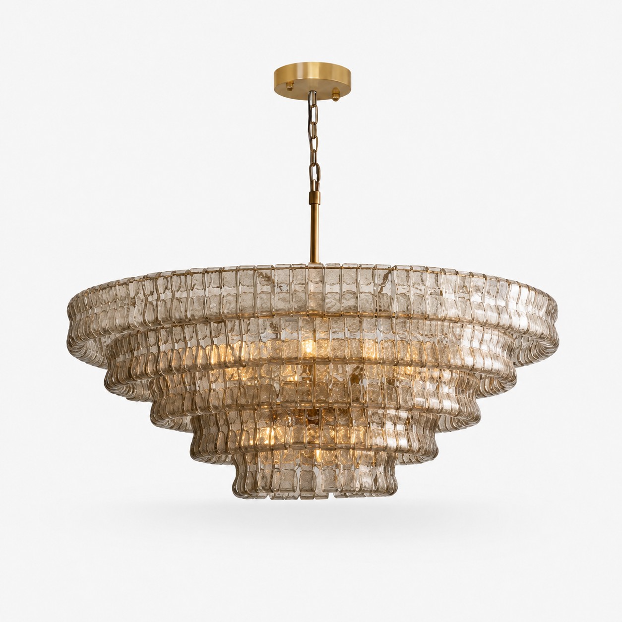 Lampadario francese vintage in vetro ondulato con vetro fumé Ø120 × H45 cm / Ø47,2 × H17,7 pollici