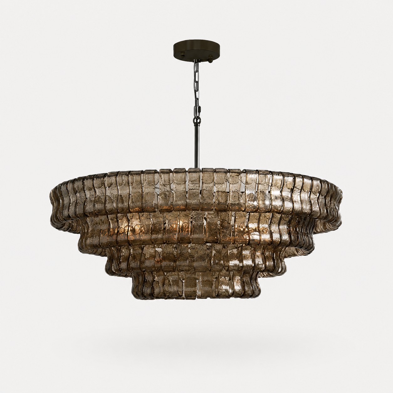 Lampadario francese vintage in vetro ondulato con vetro fumé Ø90 × H33 cm / Ø35,4 × H13,0 pollici