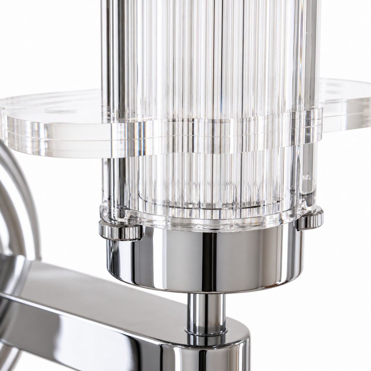 Close view of the ribbed acrylic shade and metal cap