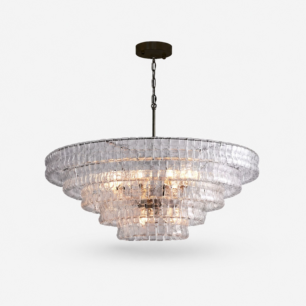 Lampadario francese vintage in vetro ondulato con vetro fumé Ø120 × H45 cm / Ø47,2 × H17,7 pollici