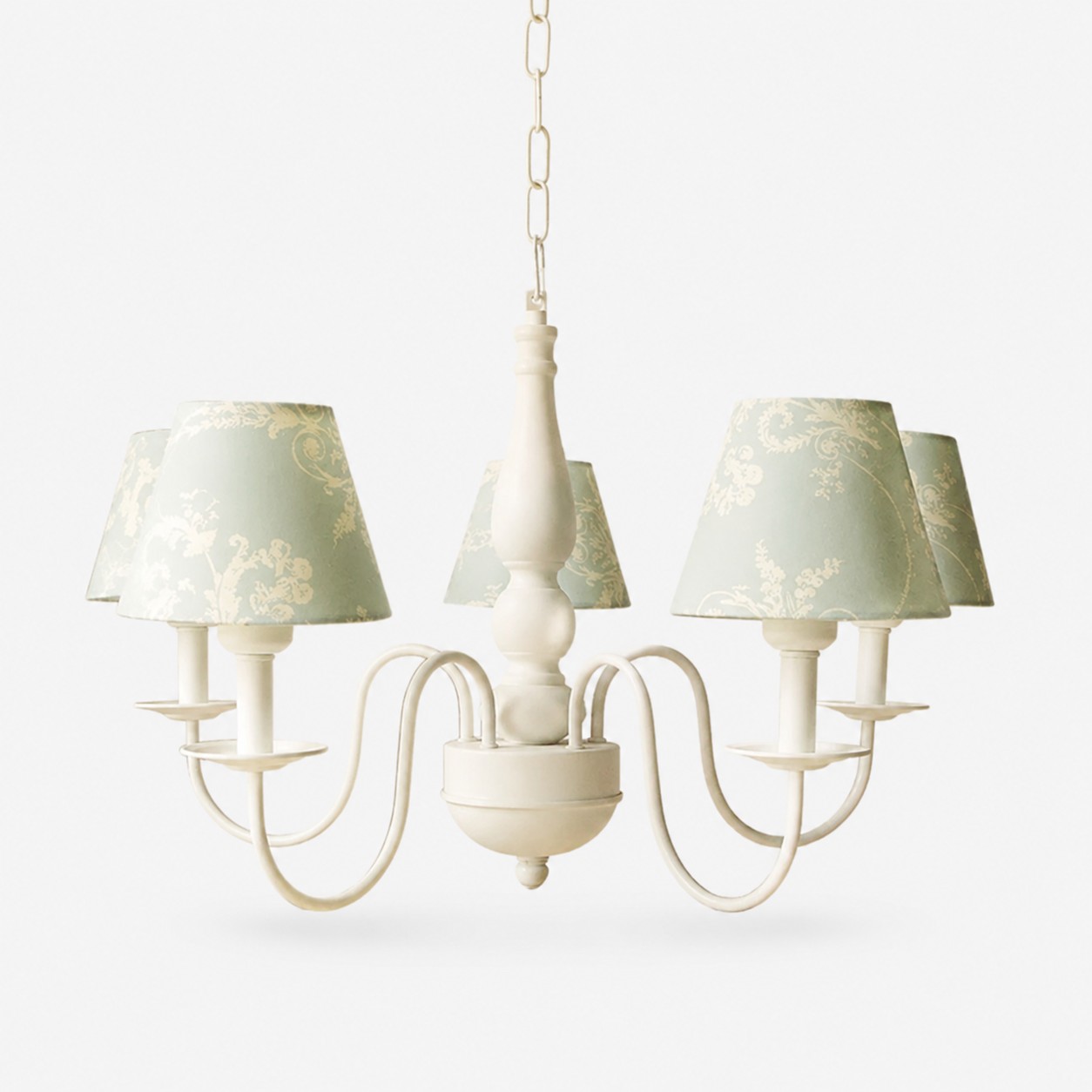 Pale Blue Damask fabric shade chandelier