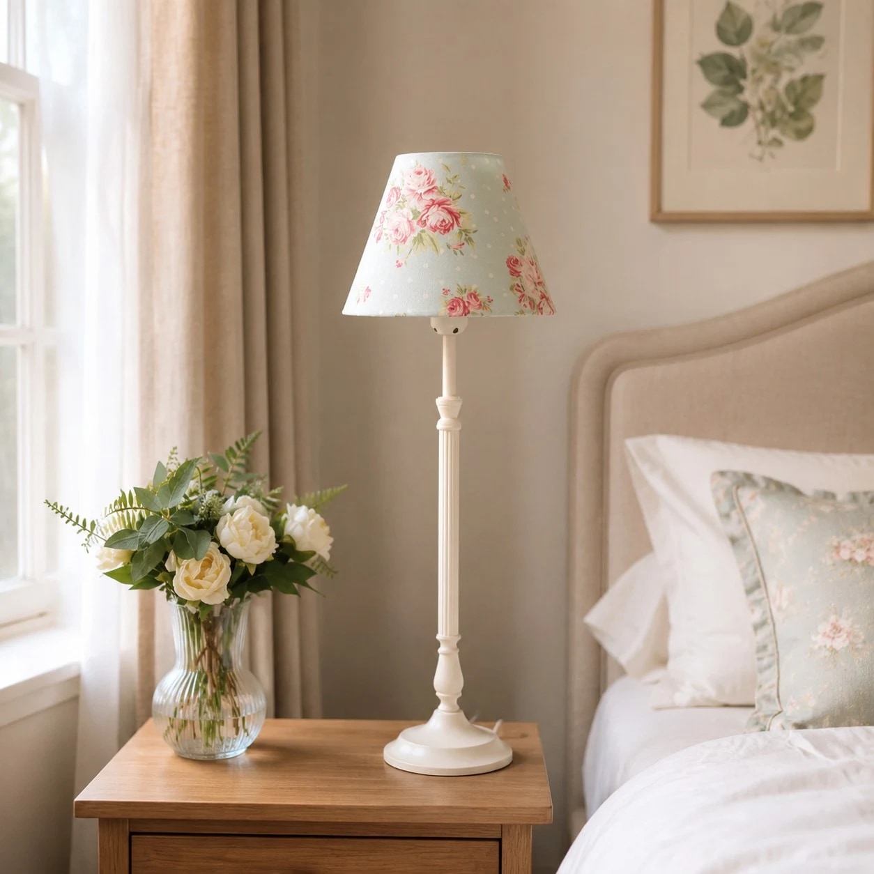 French country table lamp in a bedroom setting
