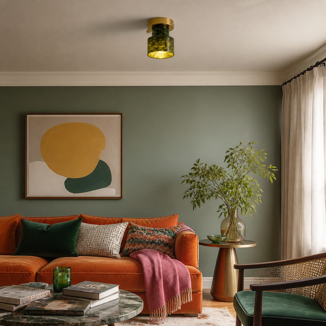 Plafoniera vintage verde giada 3