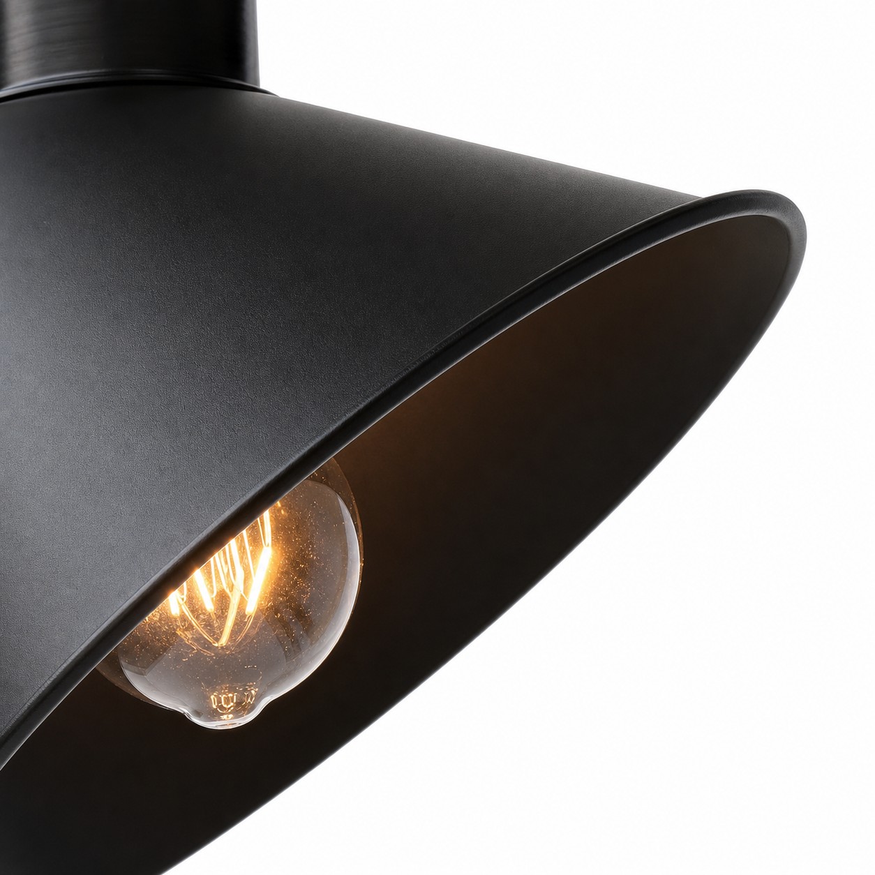 Close view of black cone shade and E27 socket opening