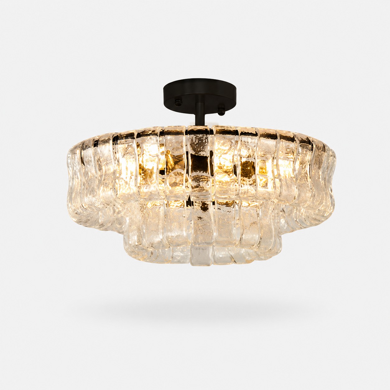 Lampadario francese vintage in vetro ondulato con vetro fumé Ø50 × H20 cm / Ø19,7 × H7,9 pollici