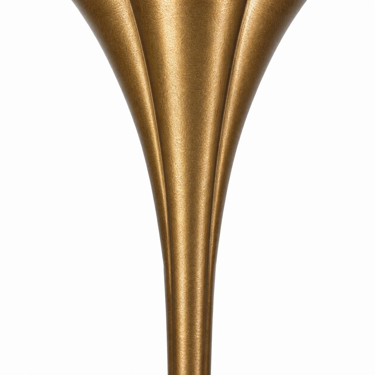 Close view of the long tapered stem on the brass wall sconce