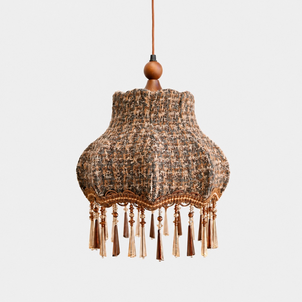 Fabric fringe pendant lamp angled view