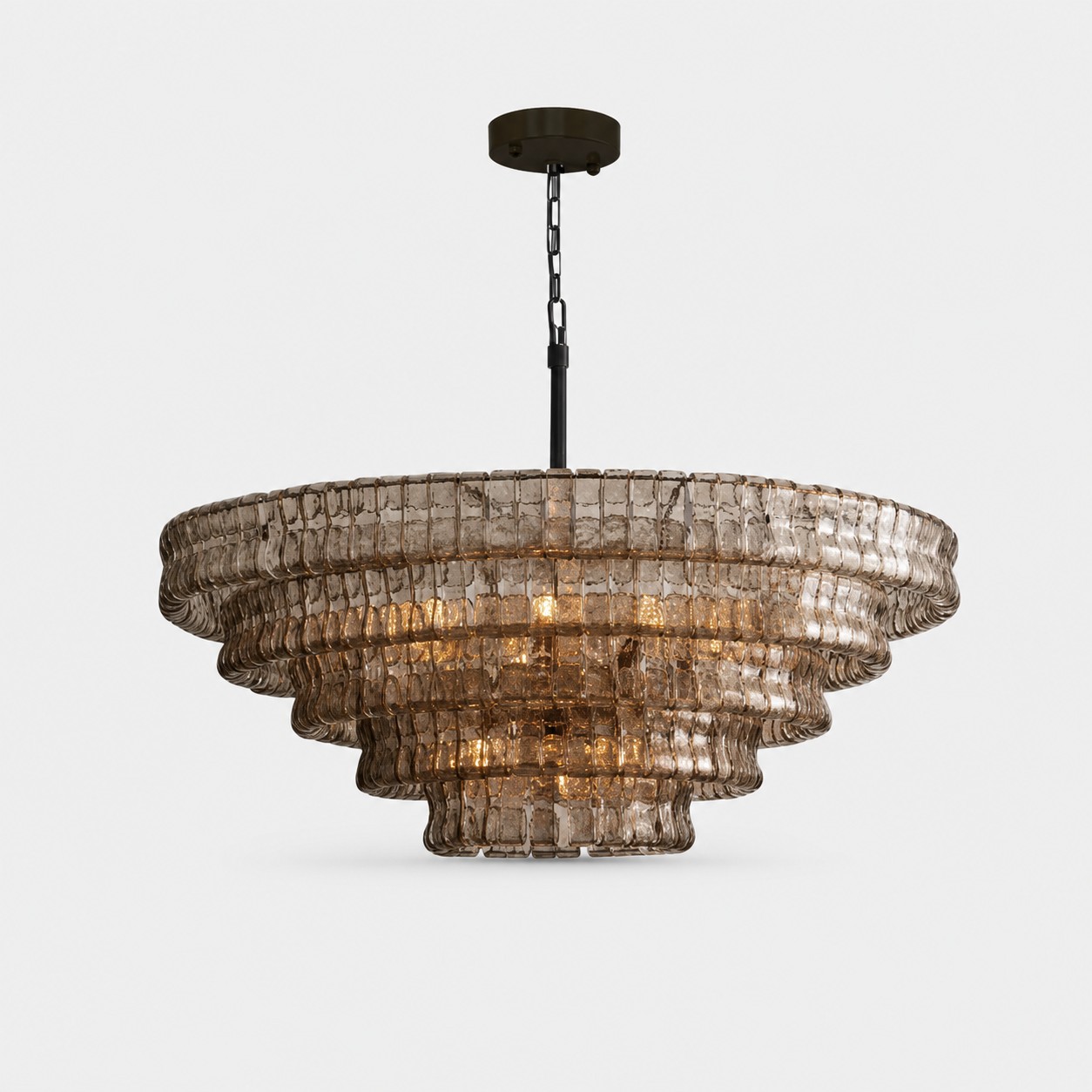 Lampadario francese vintage in vetro ondulato con vetro fumé Ø120 × H45 cm / Ø47,2 × H17,7 pollici