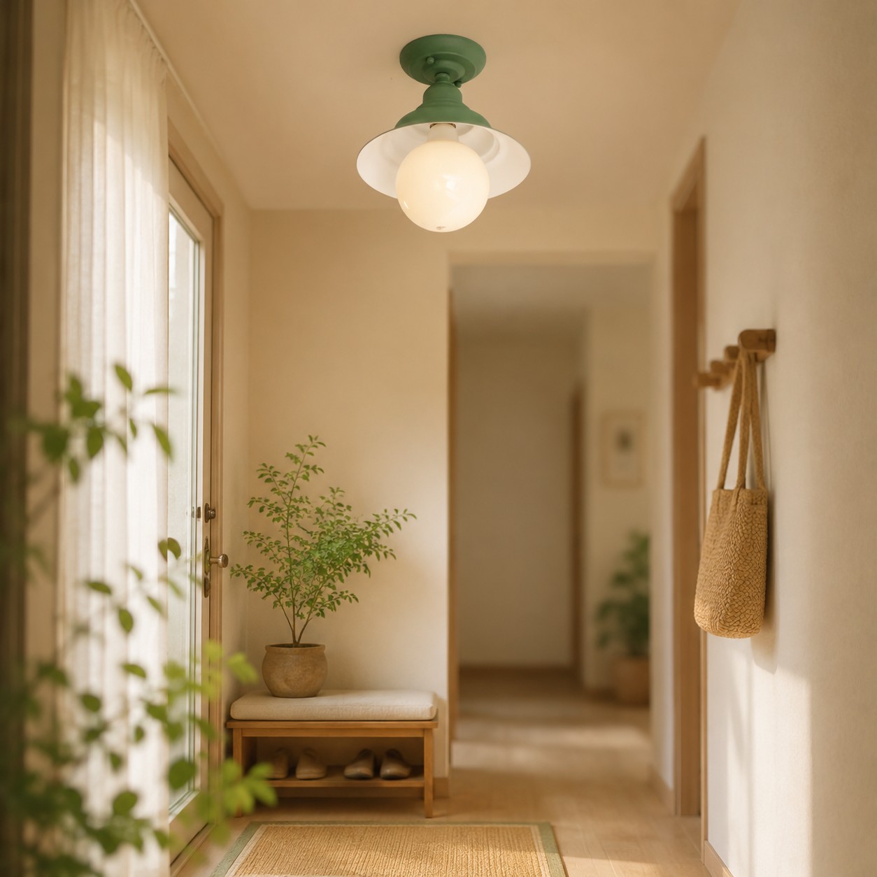 A compact vintage accent for hallways, porches, balconies, and small rooms.