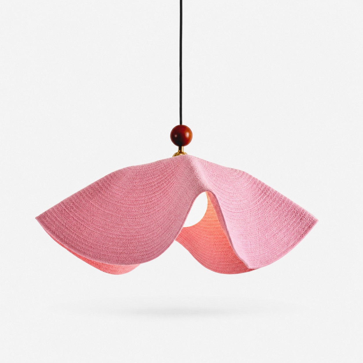 Pink woven fabric pendant lamp