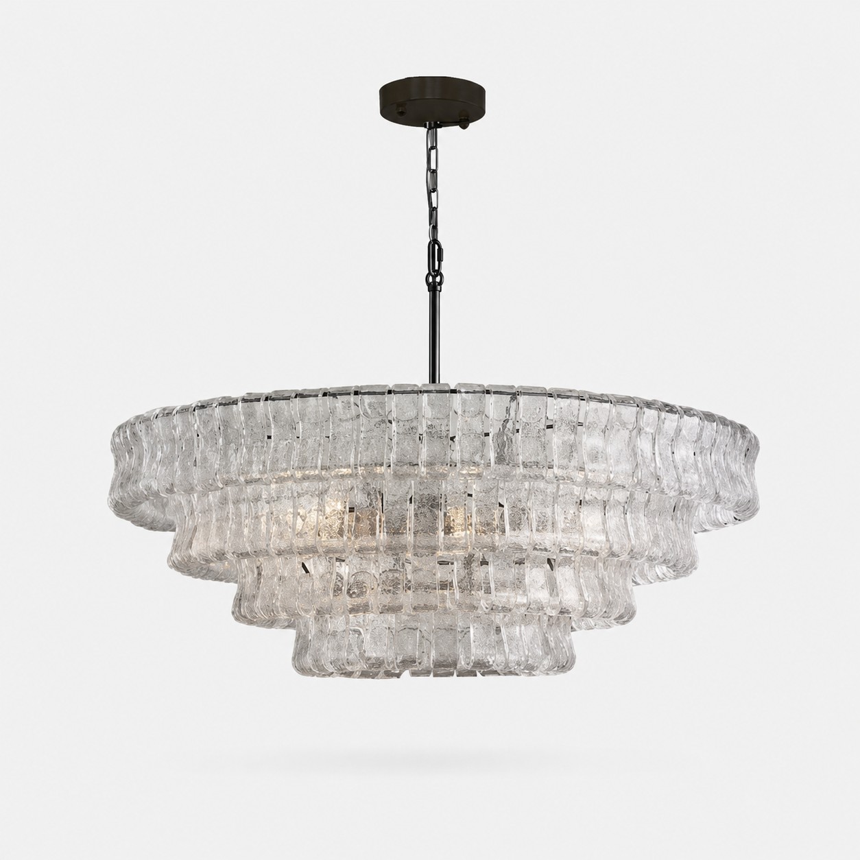 Lampadario francese vintage in vetro ondulato con vetro fumé Ø90 × H33 cm / Ø35,4 × H13,0 pollici