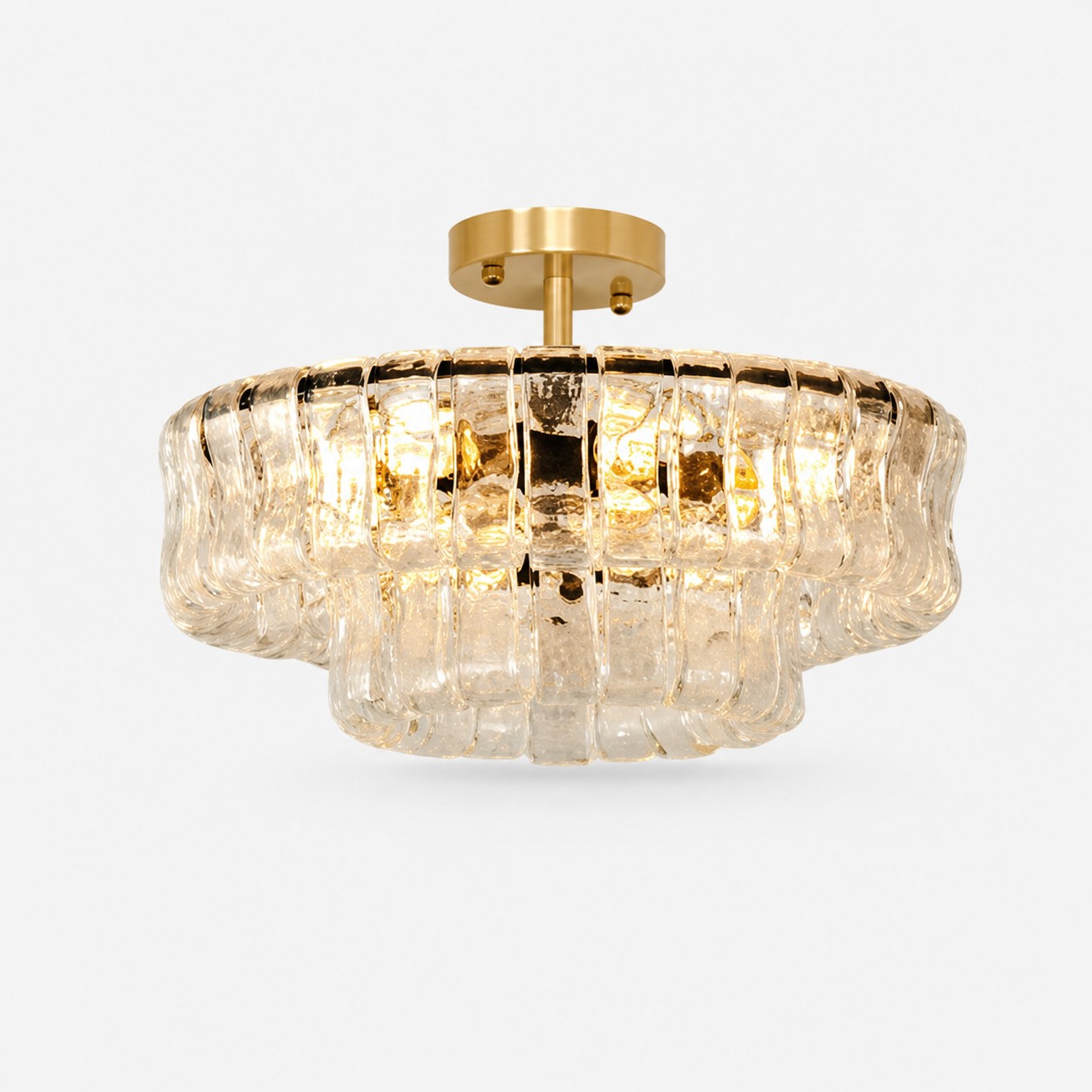 Lampadario francese vintage in vetro ondulato con vetro fumé Ø50 × H20 cm / Ø19,7 × H7,9 pollici