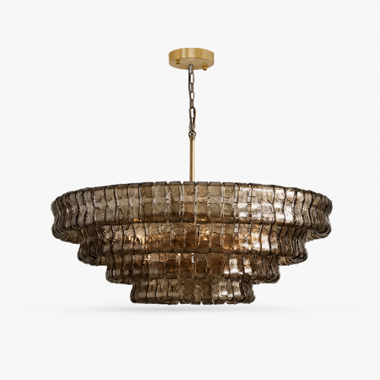 Lampadario francese vintage in vetro ondulato con vetro fumé Ø90 × H33 cm / Ø35,4 × H13,0 pollici