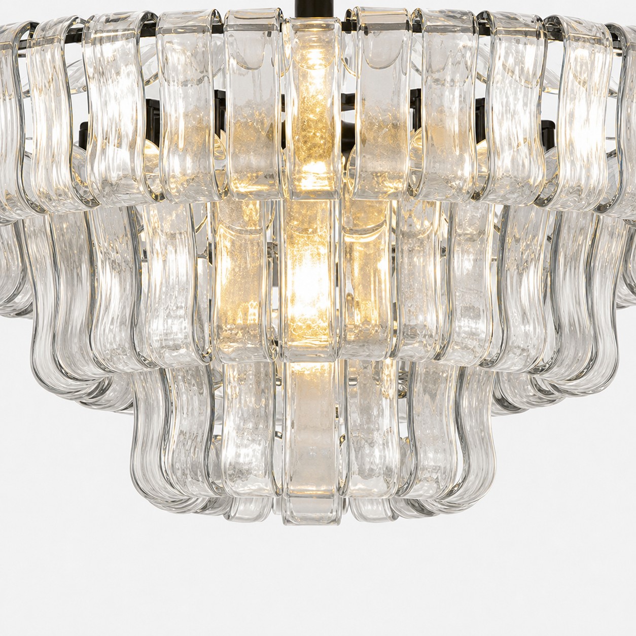 Lampadario francese vintage in vetro ondulato con vetro fumé