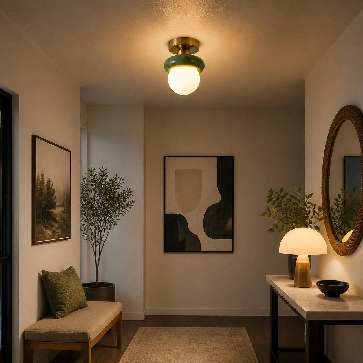 Lampadario a soffitto in giada, ideale per interni compatti.