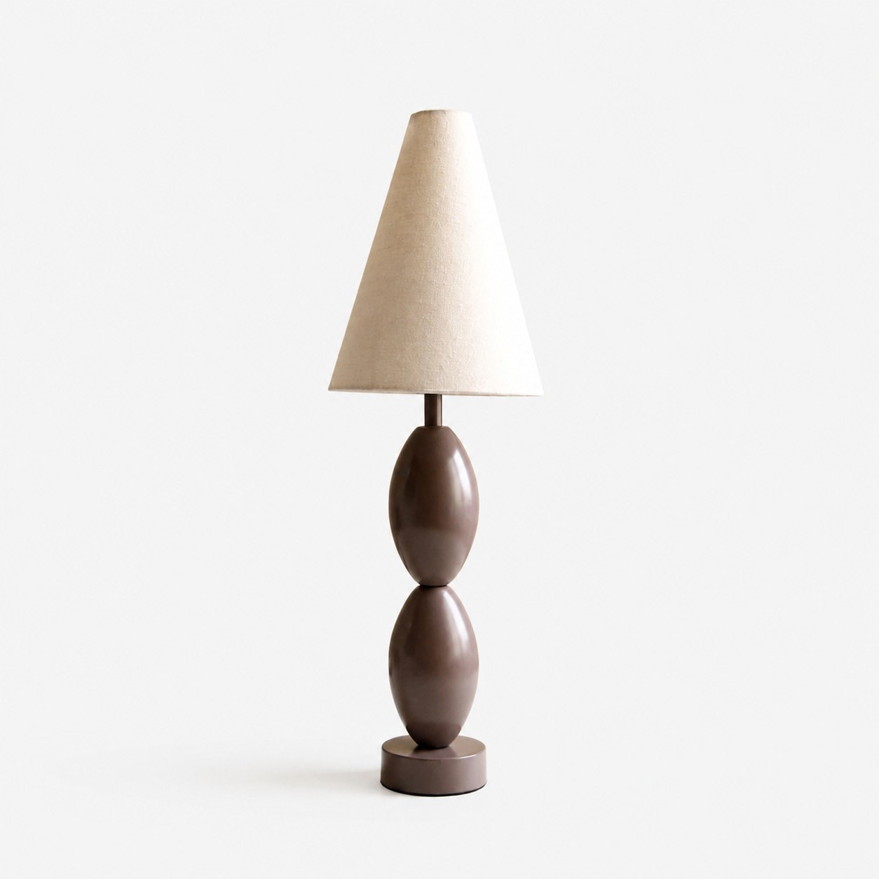 SKU view of the taupe brown gourd table lamp with beige fabric shade