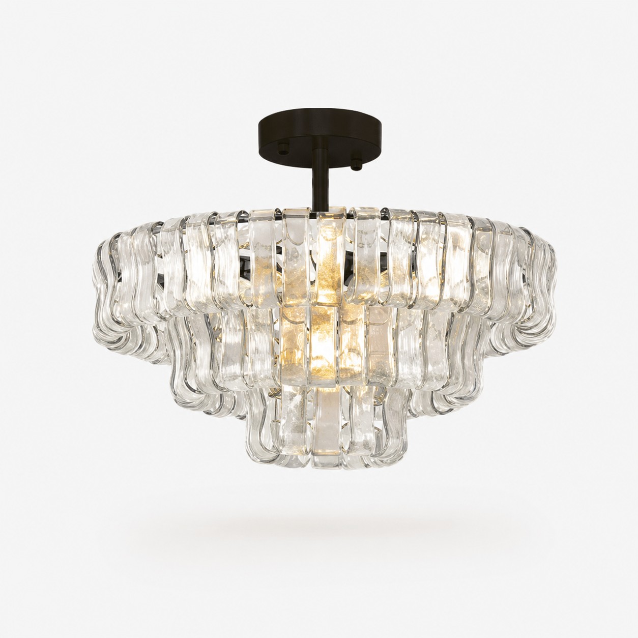Lampadario vintage francese in vetro ondulato con vetro fumé Ø60 × H26 cm / Ø23,6 × H10,2 pollici