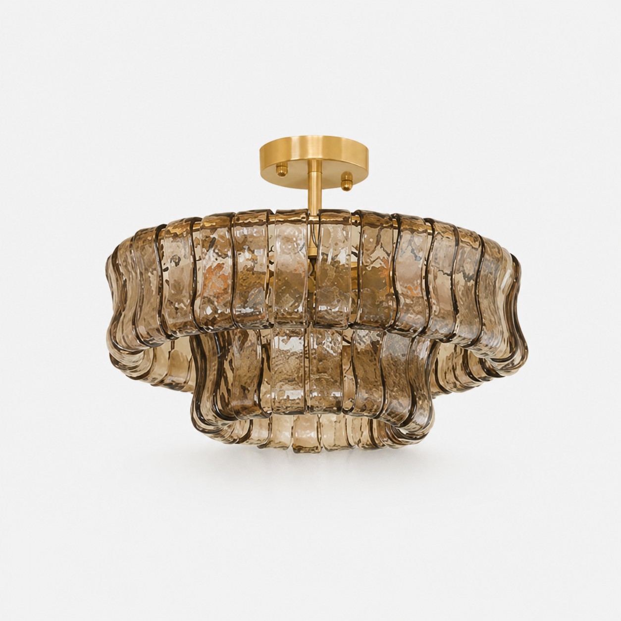 Lampadario francese vintage in vetro ondulato con vetro fumé Ø50 × H20 cm / Ø19,7 × H7,9 pollici