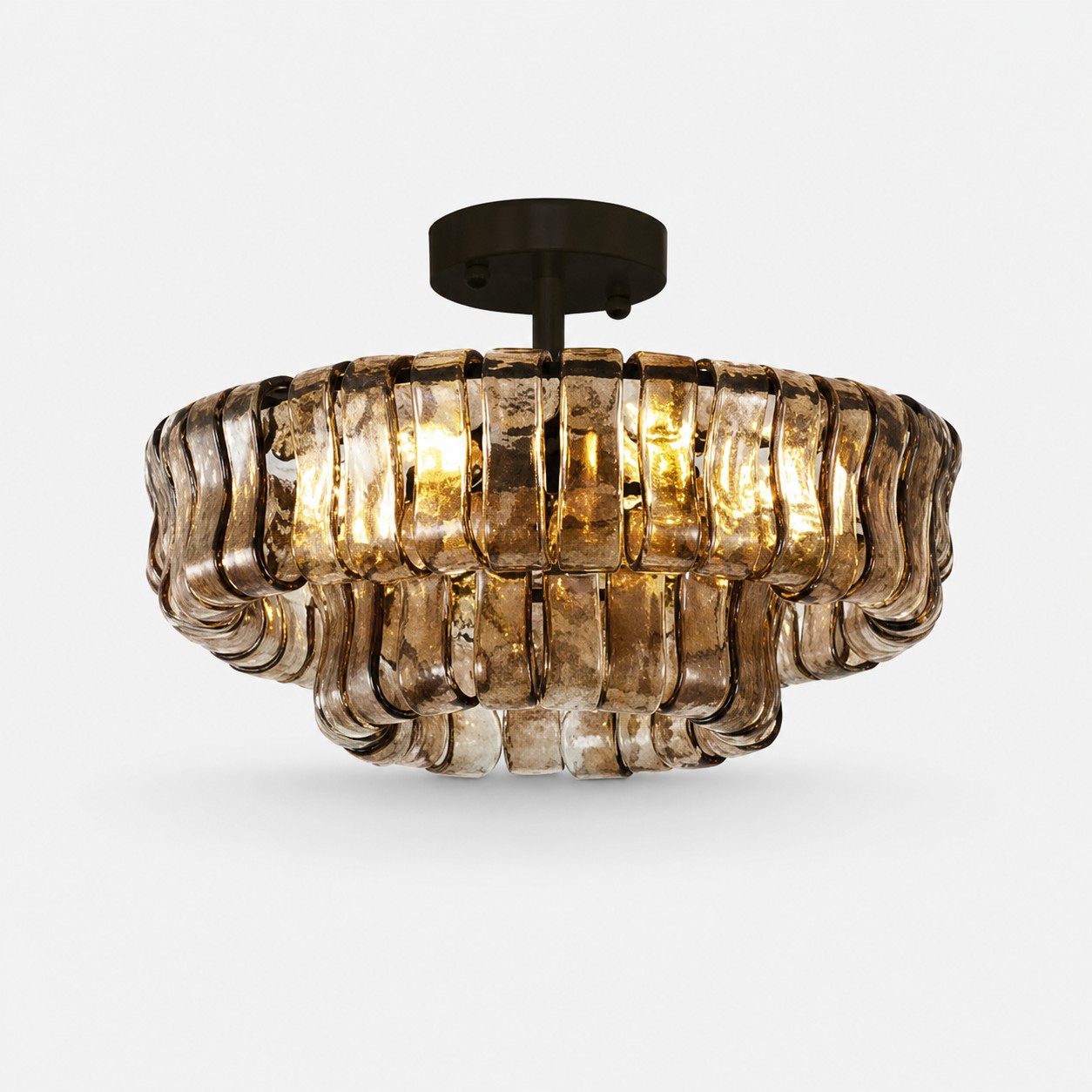 Lampadario francese vintage in vetro ondulato con vetro fumé Ø50 × H20 cm / Ø19,7 × H7,9 pollici