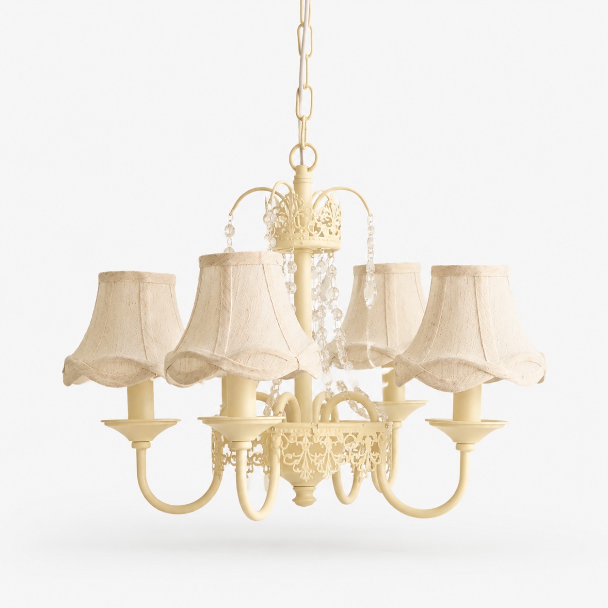 Lustre francês de estilo campestre com quatro braços e cúpula de tecido