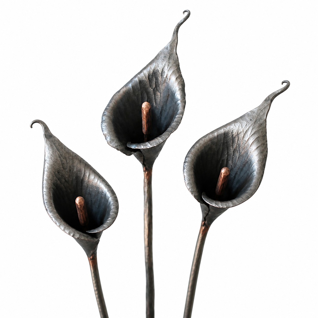 White background set of iron calla lily stems
