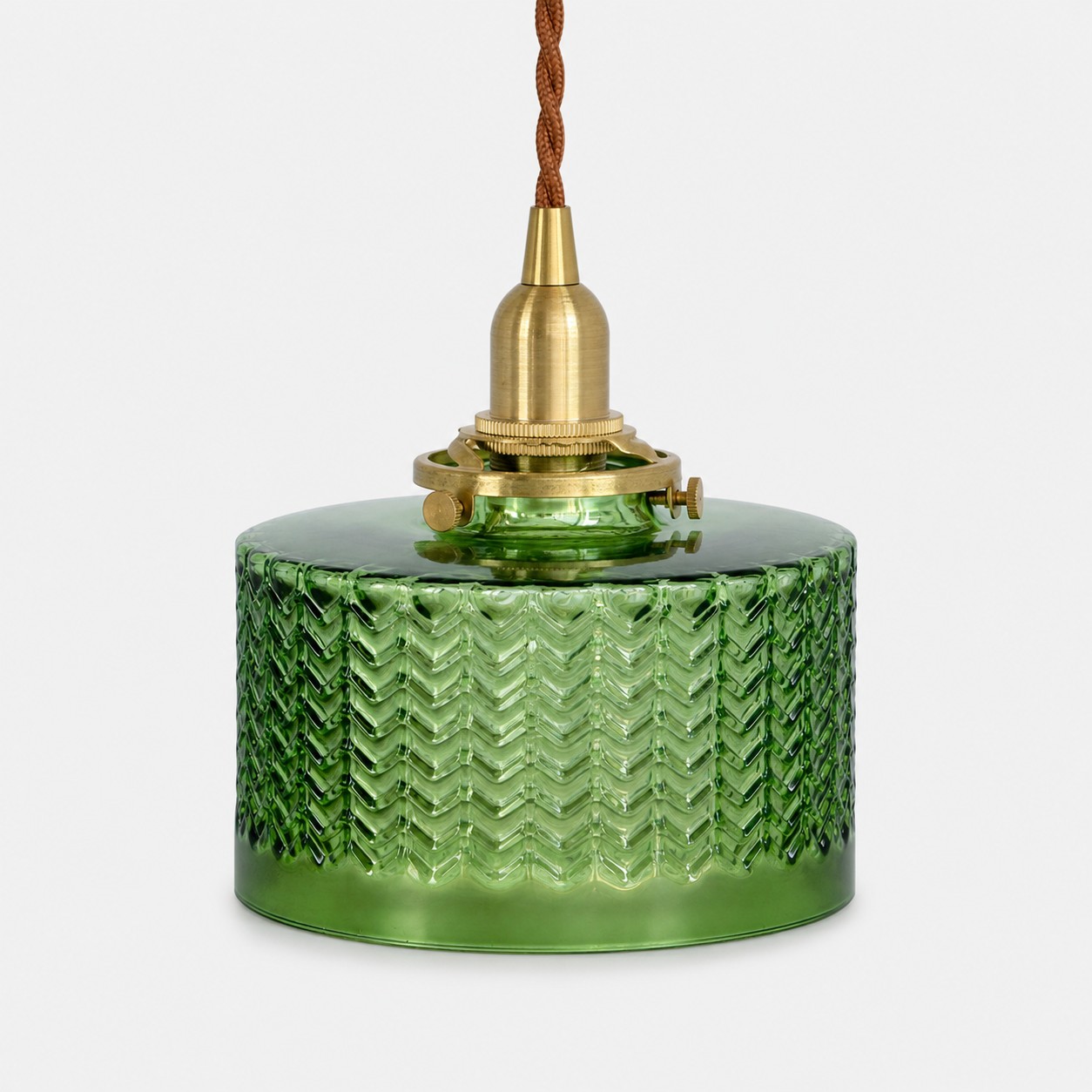 Lampadario a sospensione completo in vetro testurizzato verde smeraldo.