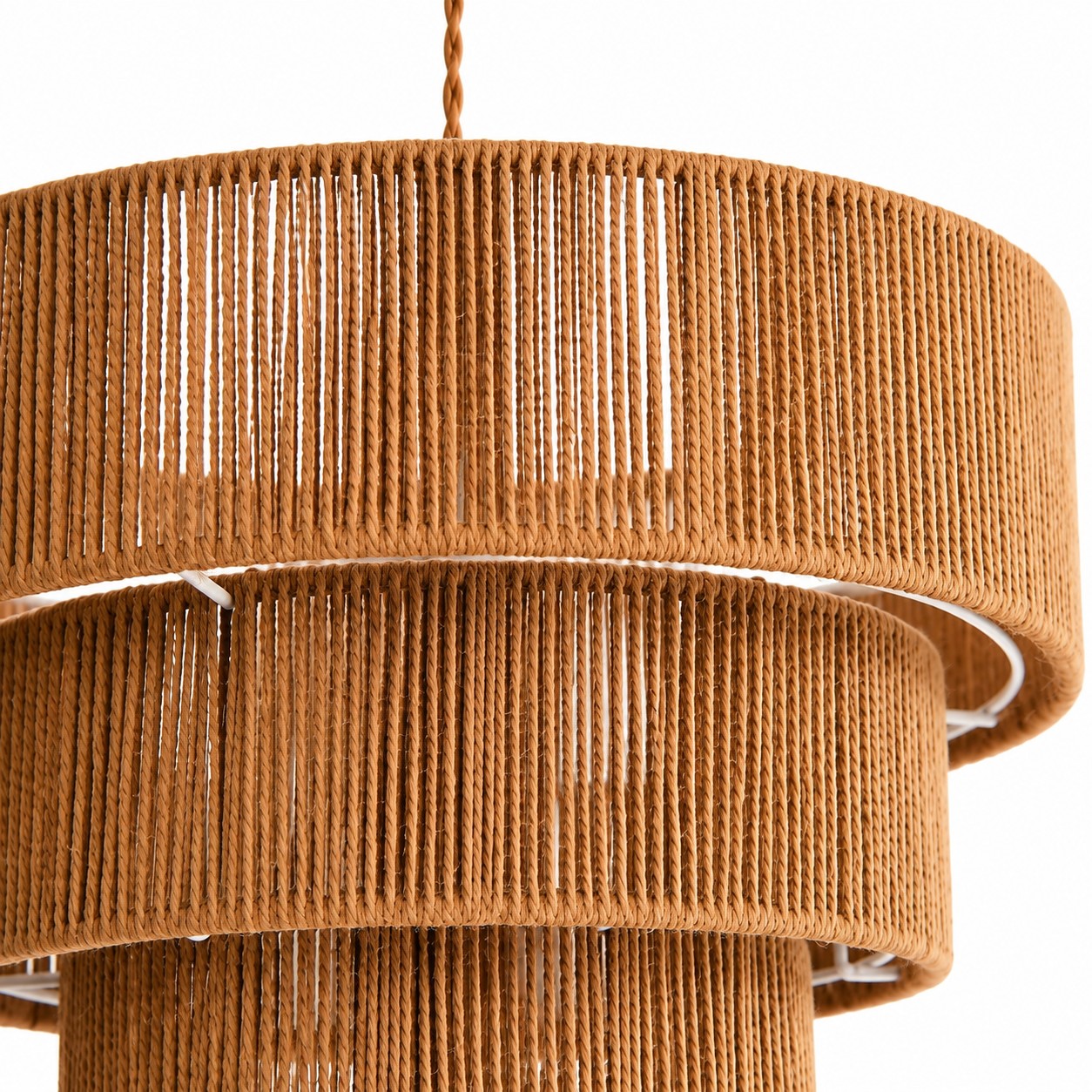 Woven cord suspension detail for pendant lamp