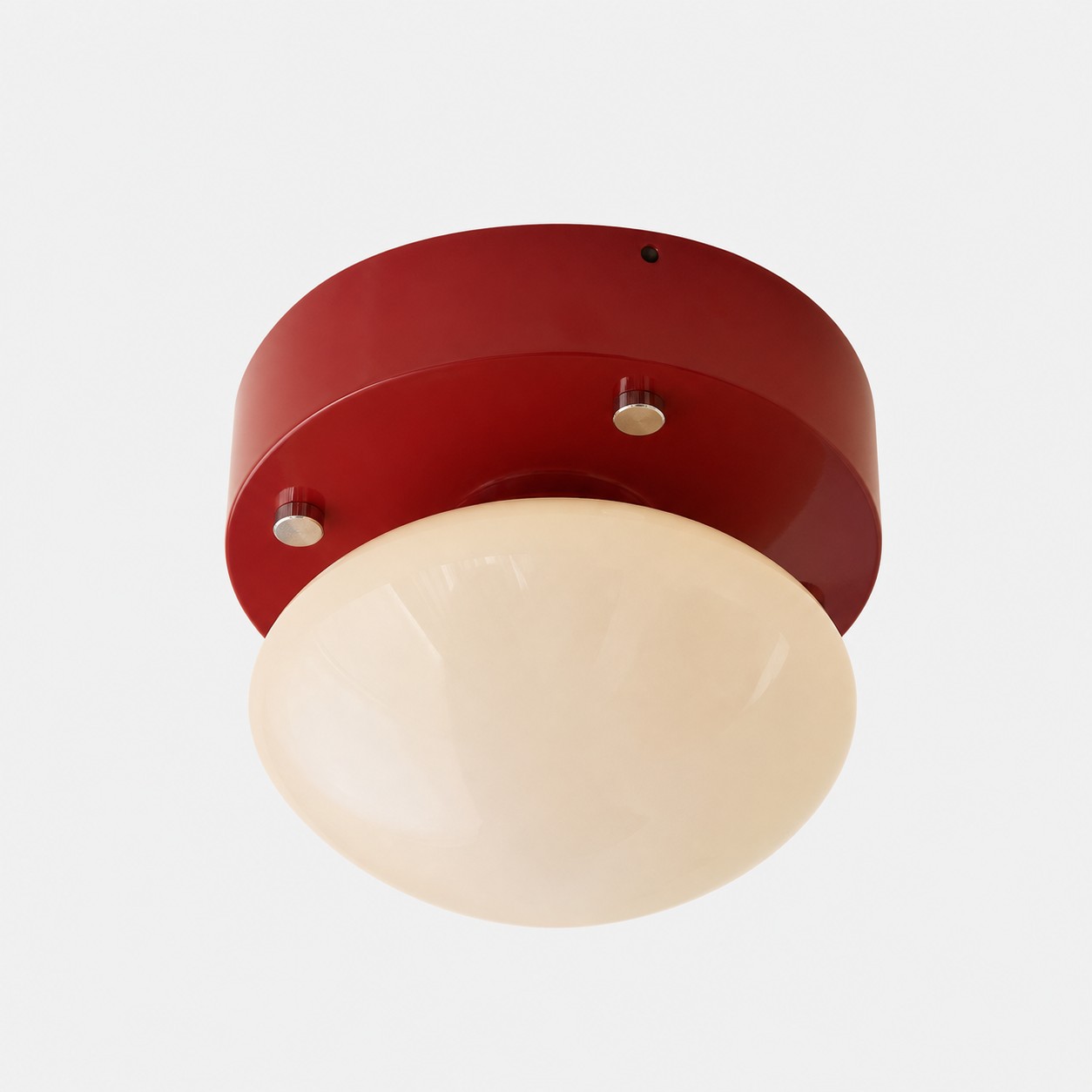 Ovale LED-Deckenleuchte aus rotem und cremefarbenem Glas