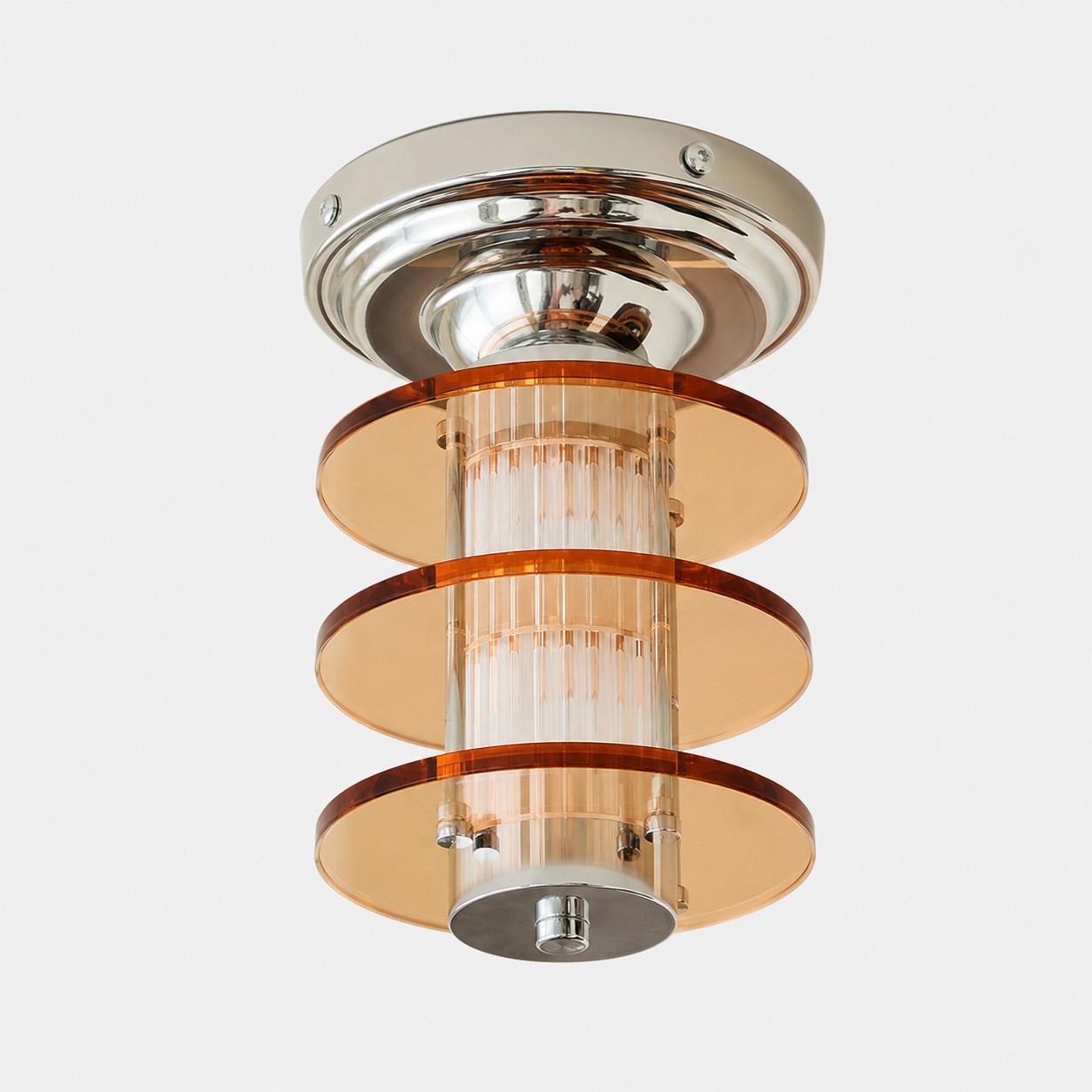Imagen de lámpara de techo redonda de acrílico ámbar y cromo estilo Bauhaus