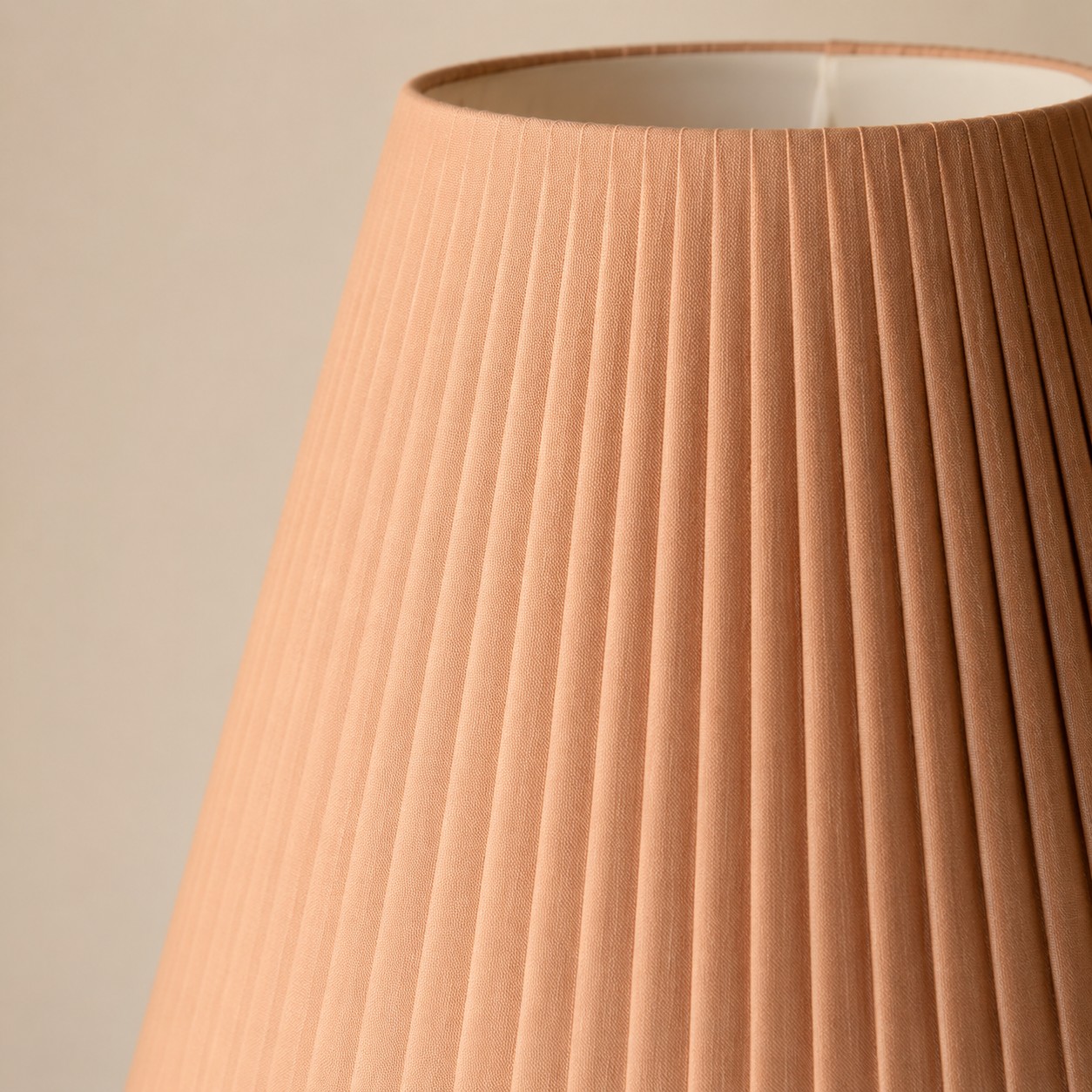 Fabric shade and solid wood floor lamp detail