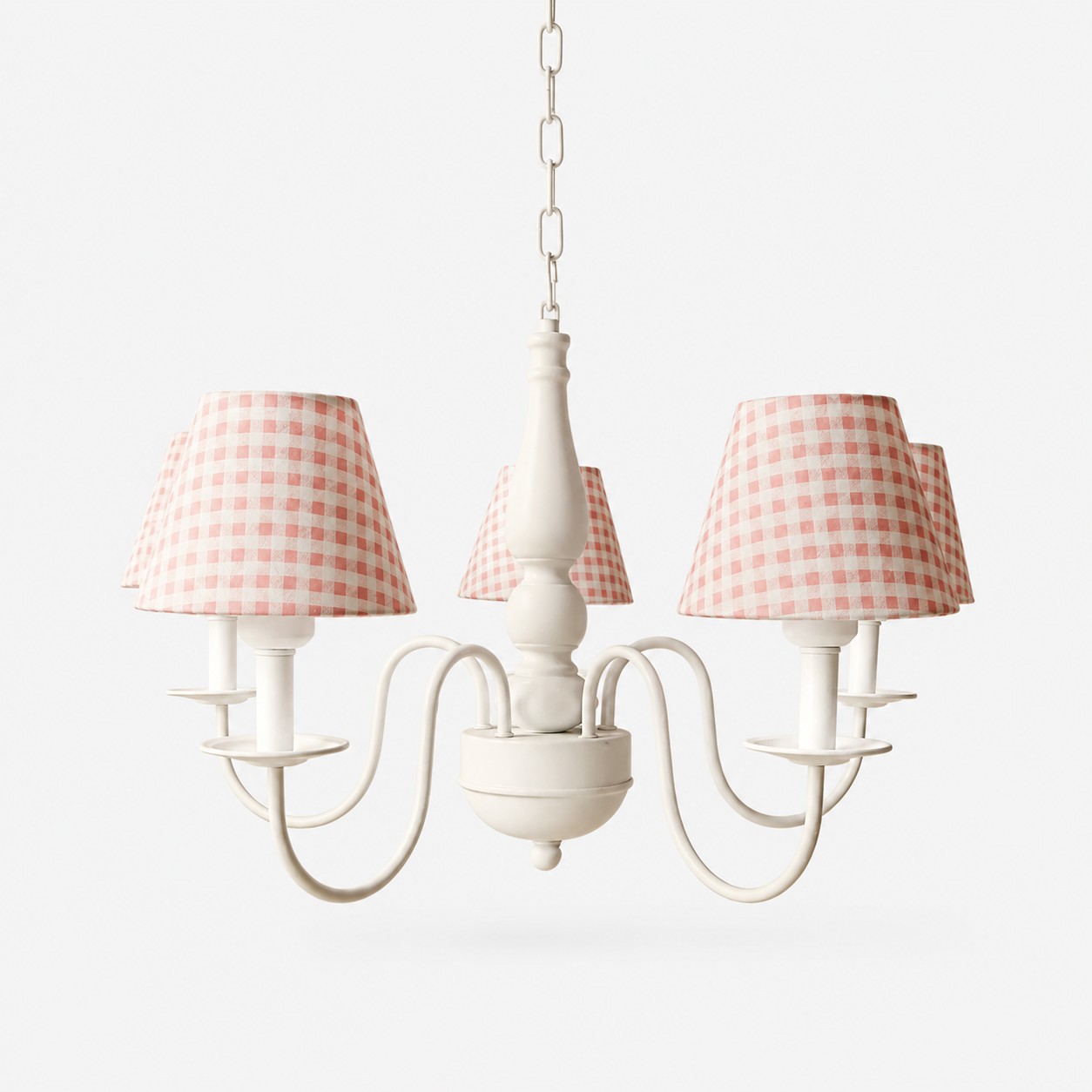 Pink Gingham fabric shade chandelier