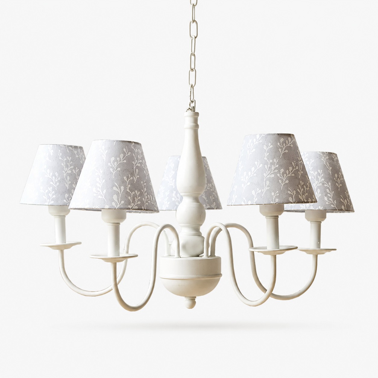 Blue & White Botanical fabric shade chandelier