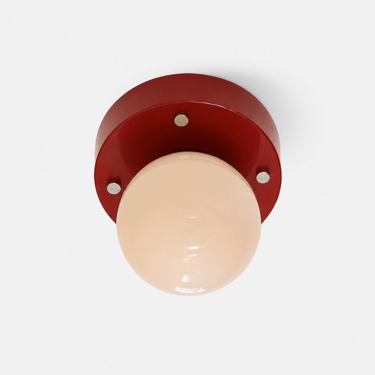 Runde, rote und cremefarbene LED-Deckenleuchte aus Glas