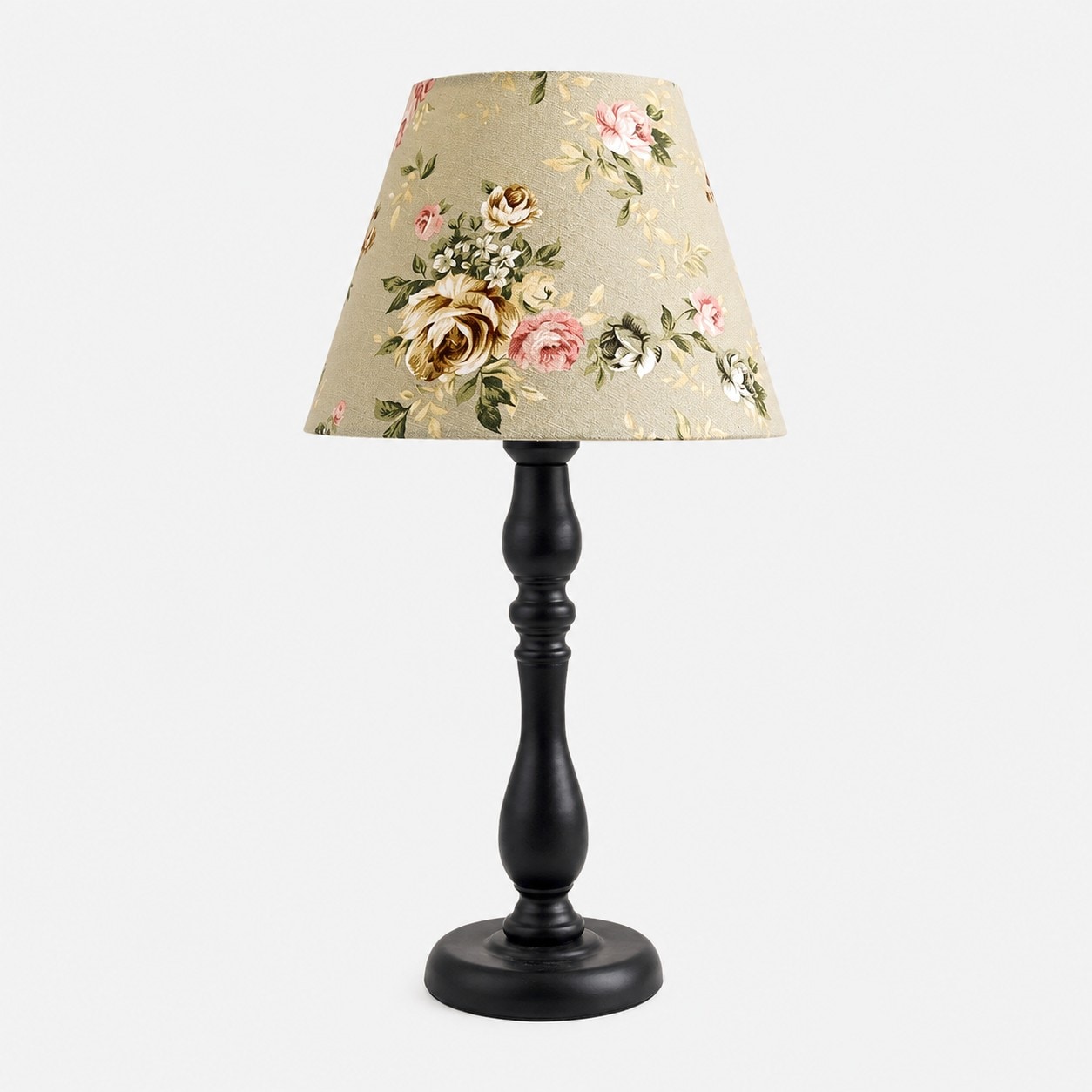 Pea Green Rose fabric shade table lamp