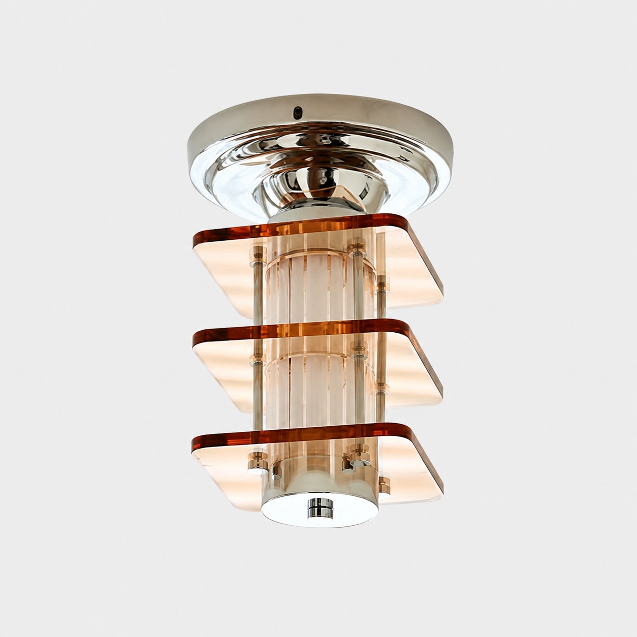 Lámpara de techo cuadrada de acrílico ámbar y cromo estilo Bauhaus (imagen)