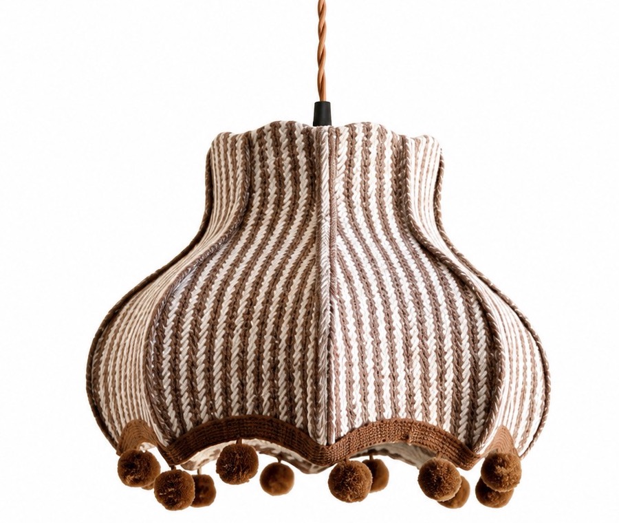 Lampada a sospensione vintage francese in tessuto a righe (vista prodotto)