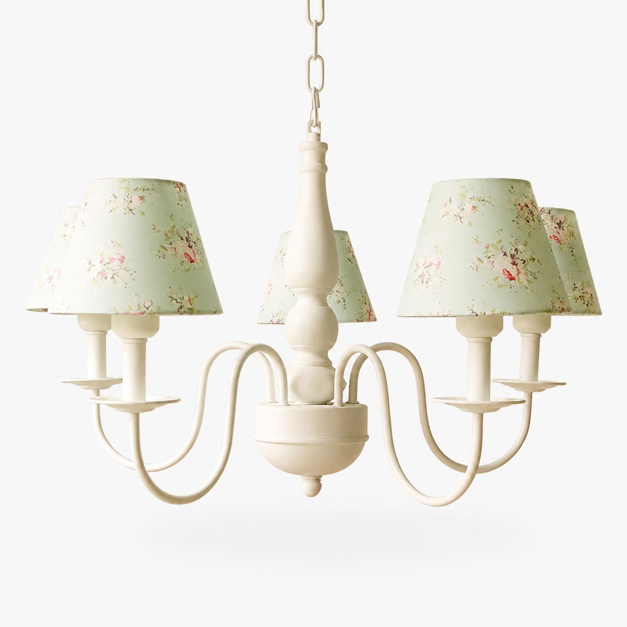 Blue Floral Sprig fabric shade chandelier