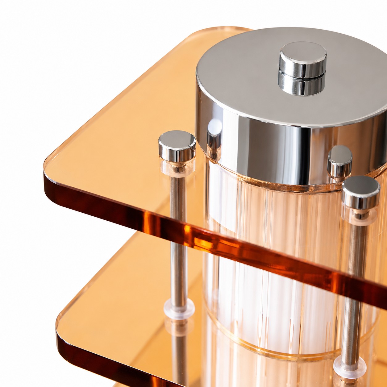 Lámpara de techo Bauhaus de acrílico ámbar y cromo (detalle)