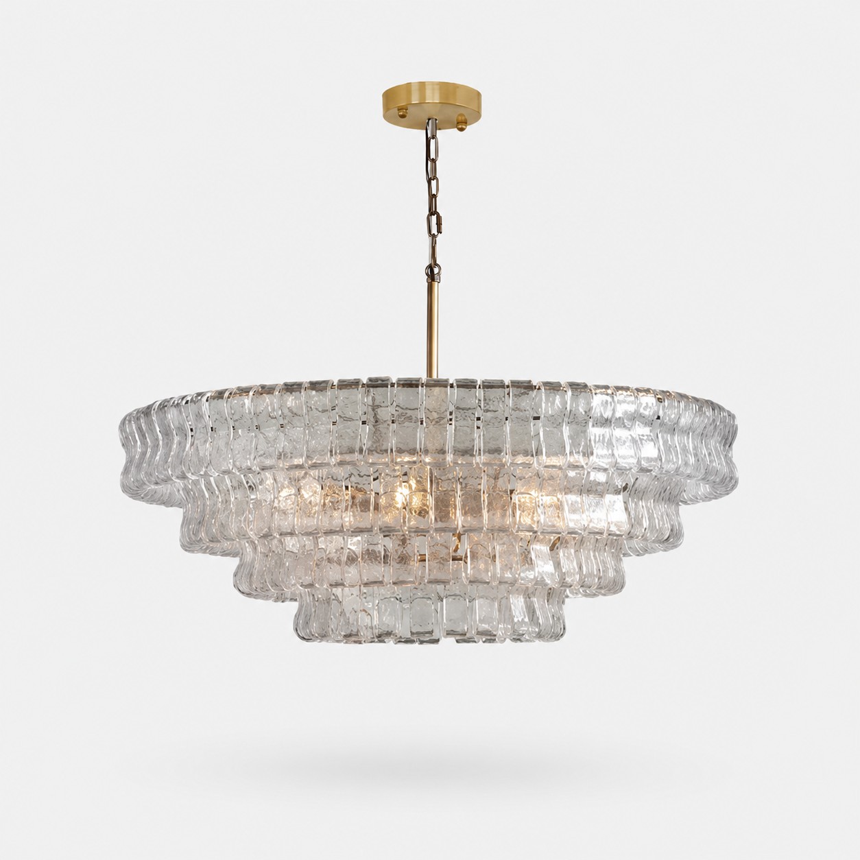 Lampadario francese vintage in vetro ondulato con vetro fumé Ø90 × H33 cm / Ø35,4 × H13,0 pollici