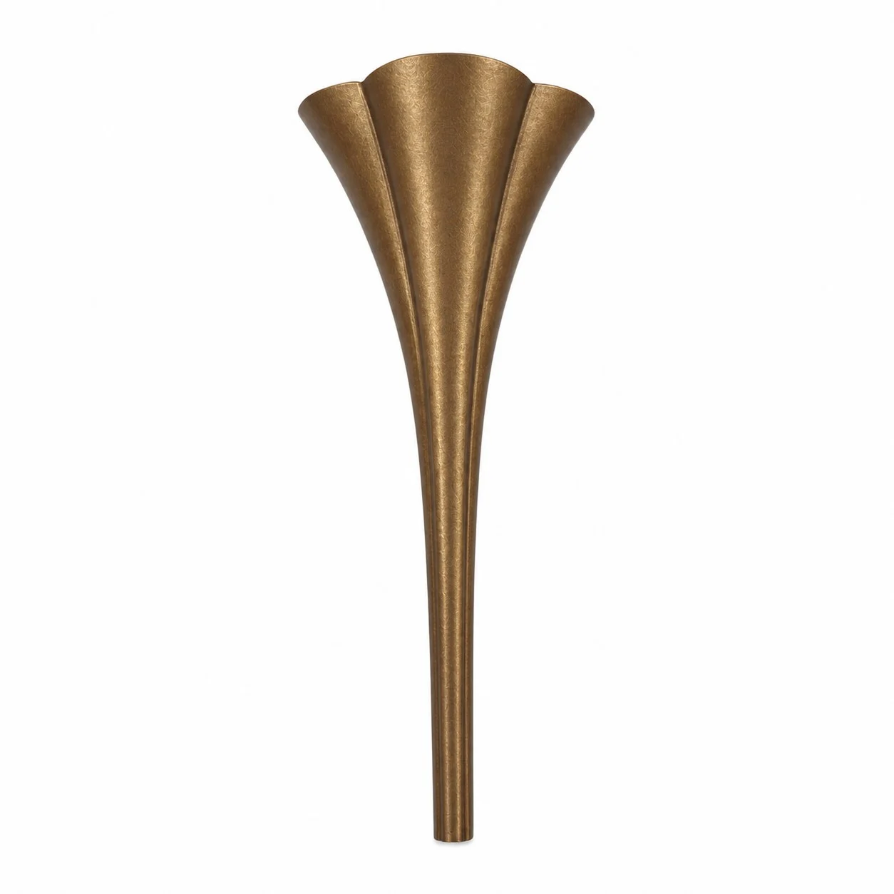 Aged brass trumpet wall sconce on a clean background