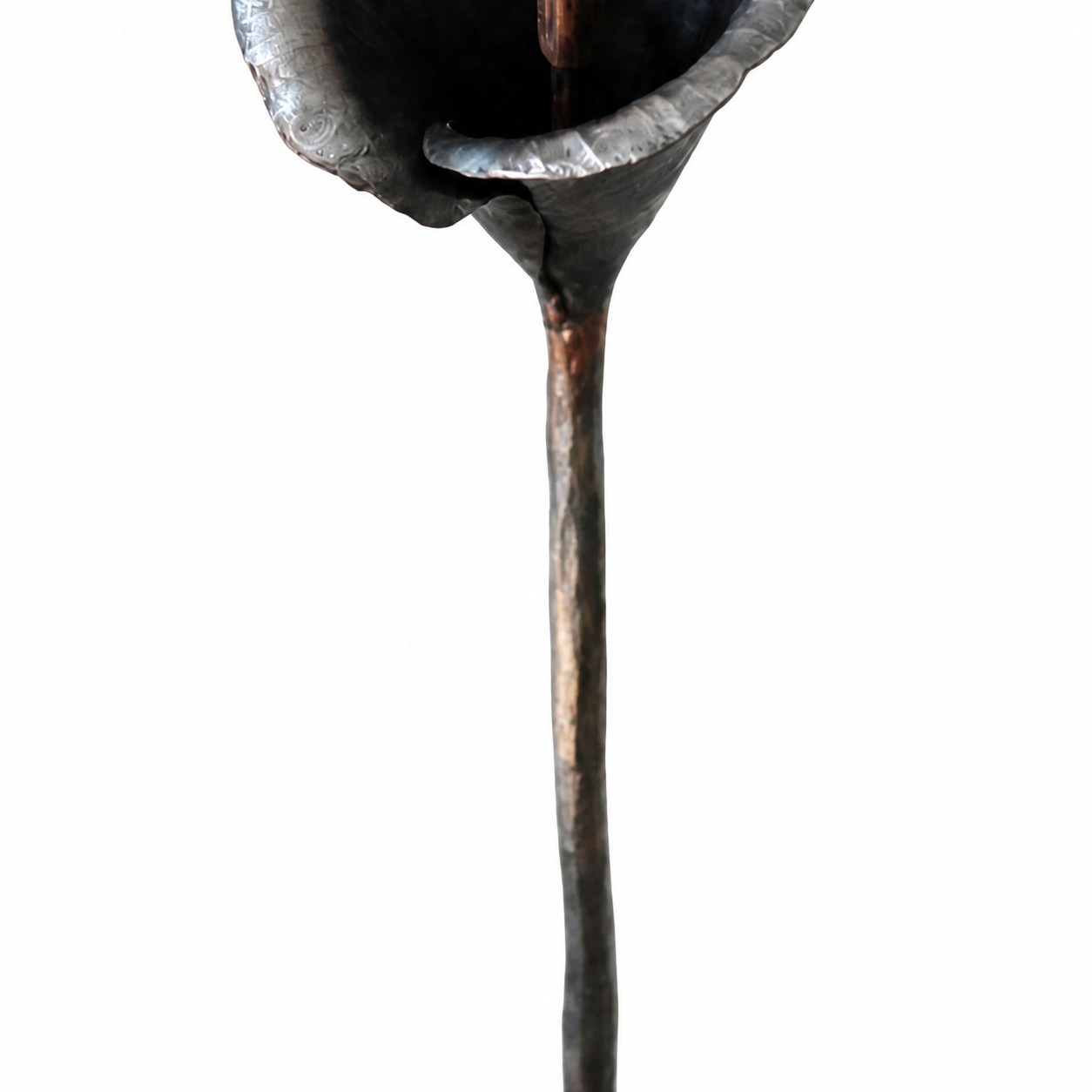 Close view of dark iron stem and warm inner accent