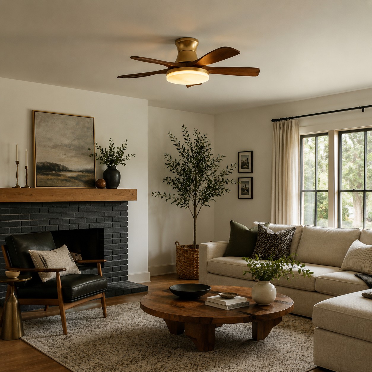 Ceiling fan light installed in a warm living room