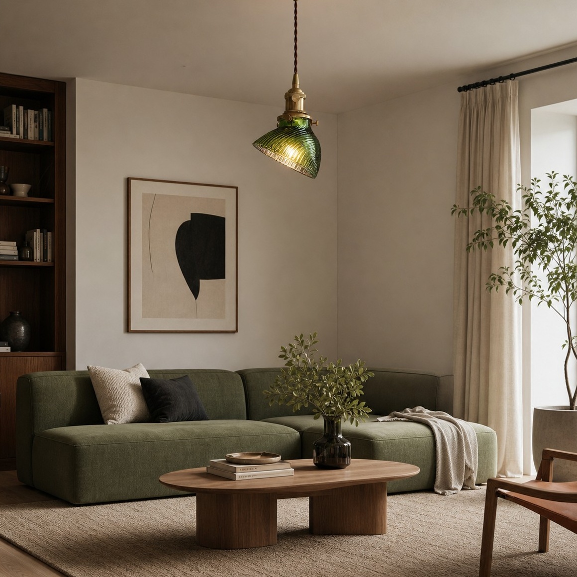 Una lampada a sospensione compatta per un'illuminazione intima e stratificata.